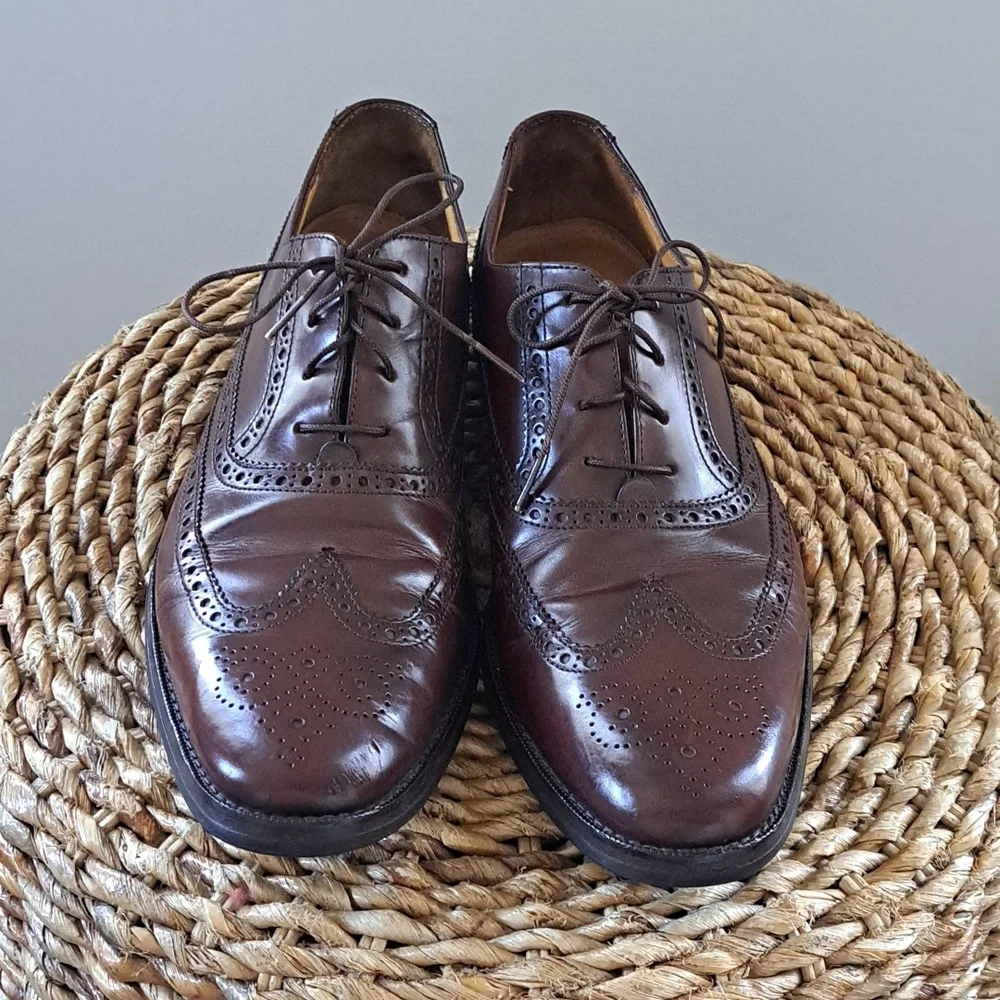 Cole‎ Haan Mens Classic Brown Leather Wingtip Oxford Dress Shoes Lace Up Size 10